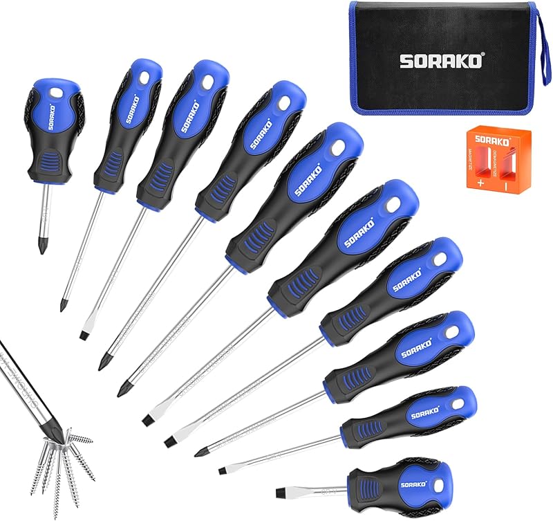 SORAKO 11 PC Magnetic Screwdriver Set Chrome Vanadium Phillips Slotted
