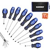 SORAKO 12 Piece Magnetic Screwdriver Set 5 Phillips and 5 Flat 1 Magnetising Tool 1 Storage Bag Professional Cushion Grip Hand Tools Set for Fastening and Loosening Seized