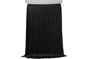 KEHUADIY 10 Yards 12'' Width Fringe Trim Tassel Sewing Trim Lace Polyerter Fibre Tassel for Clothes Accessories Latin Wedding Dress and DIY Lamp Shade Decoration (Black)