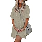 AUSELILY Women's Summer Babydoll Dress Casual Short Sleeve Sundress Button Down Dresses with Pockets