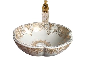 XIGGJYL Vessel Bathroom Sink Flower Shape Design Porcelain Above Counter Sink for Bar and Cloakroom Chinese Vanity Bowl