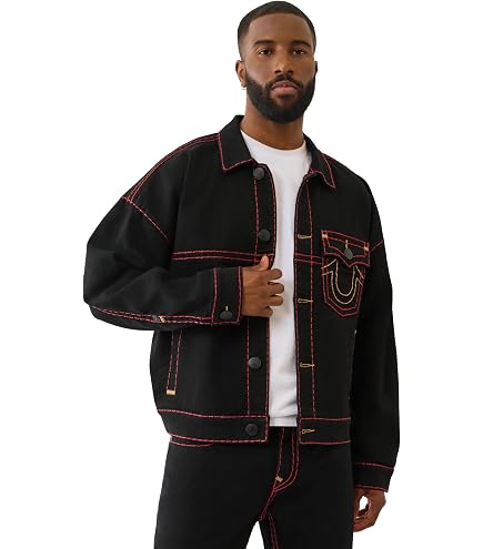 True Religion Mens Sn Jimmy Flatlock Denim Jacket, 2s Body Rinse