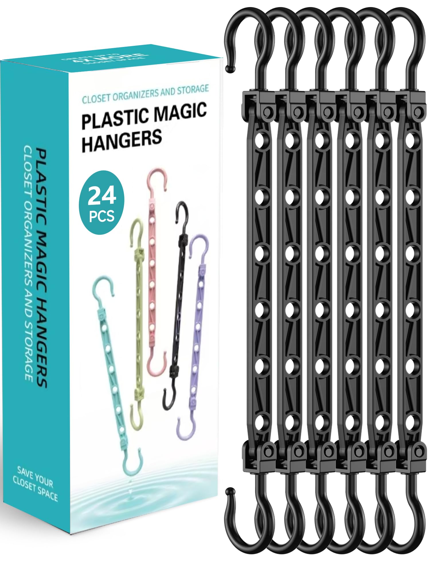 Space Saving Hangers for 24 Clothes, Reinforced Collapsible Hangers with 360° Swivel Hook, Hanger Hooks Space Saver for Closet Organizers and Storage, Dorm Room Essentials, Fully Assembled, Black