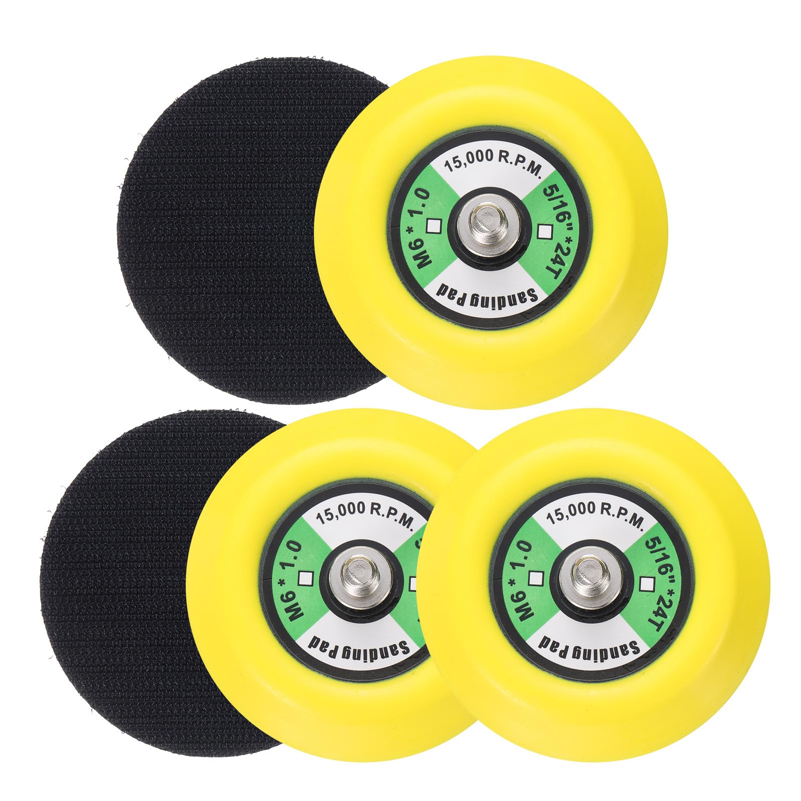 Sourcingmap 3 Inch Hook and Loop Backing Sanding Pads with 5/16"-24 Thread for Diamond Sanding Finishing Polishing Buffing Pads, Yellow + Black 5pcs