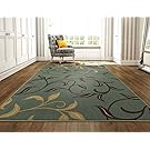 Ottomanson Ottohome Collection Contemporary Leaves Design Non-Skid Rubber Backing Modern Area Rug, 8'2'' X 9'10'', Seafoam