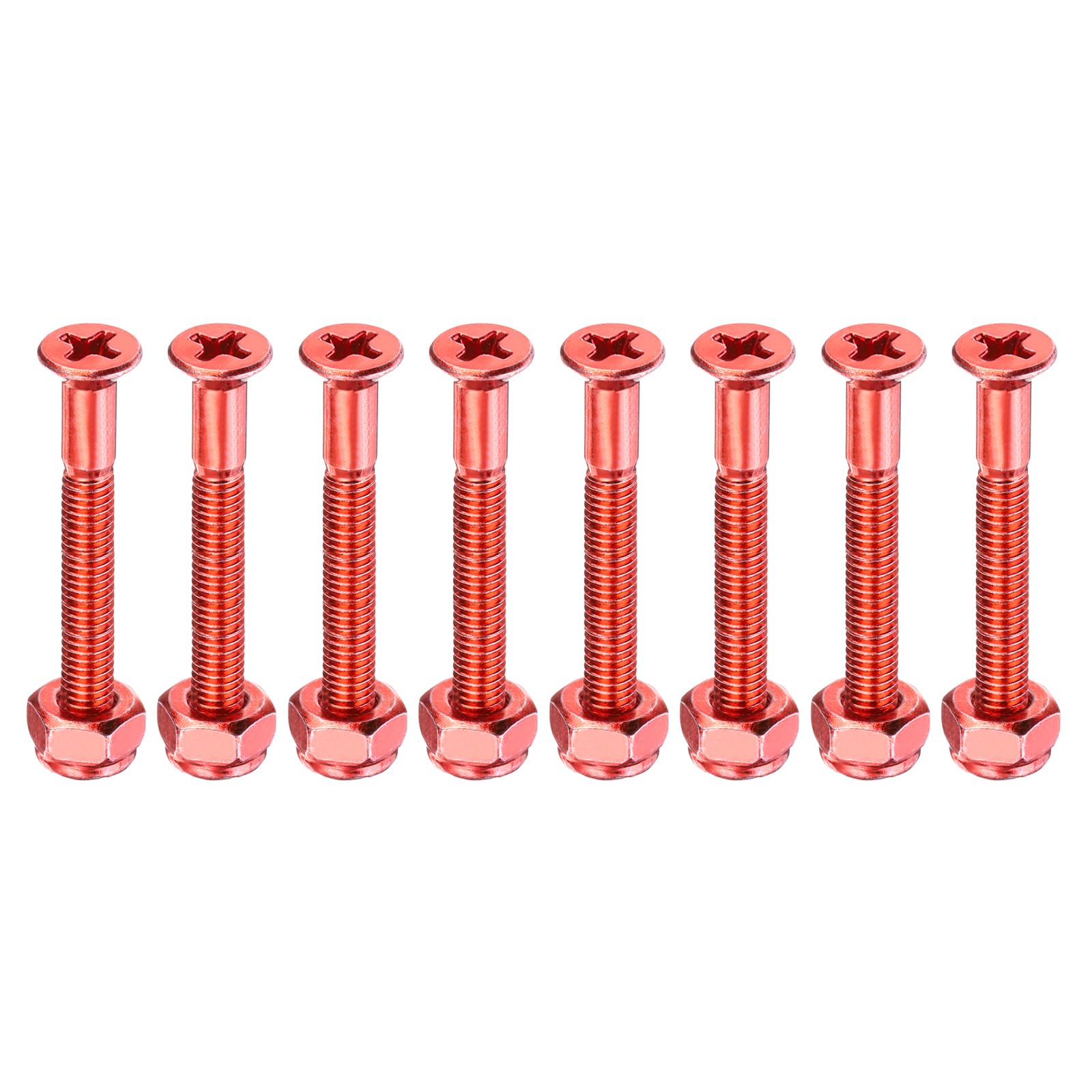 PATIKIL Skateboard Mounting Hardware 1.75", 8pcs Carbon Steel Skateboard Screws Bolts&Nuts Flat Head for Cruiser, Red