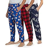 Real Essentials 3 Pack: Boys' Fleece Pajama Pants Soft PJ Bottoms for Kids Youth Teens Sleepwear (Ages 5-18)