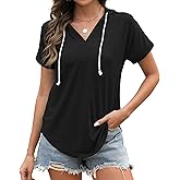 Poetsky Hoodies for Women V Neck Long Sleeve Lightweight Sweatshirts Drawstring Pullover Tops