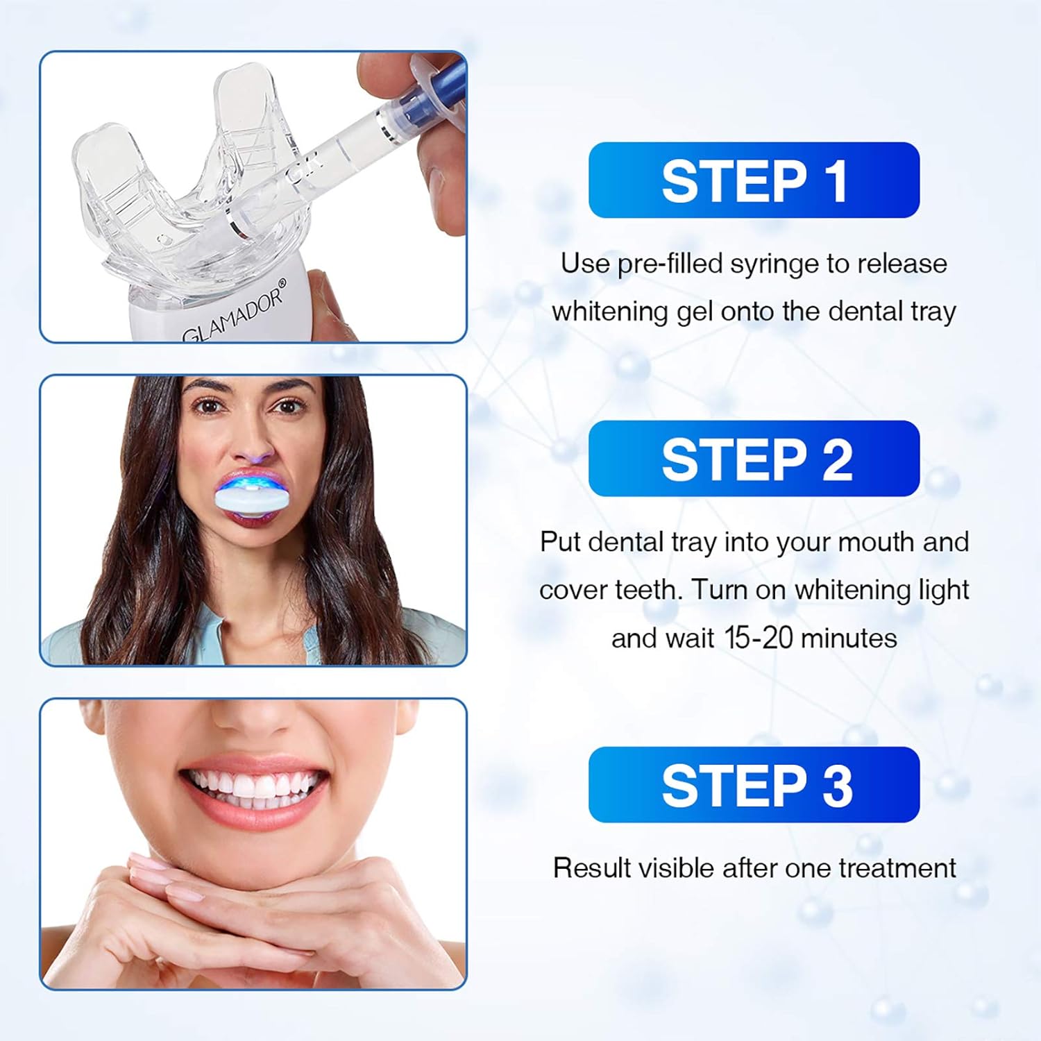 Teeth Whitening Kit with LED Light, GLAMADOR Professional Dental Teeth Whitener with 12pcs Whitening Gel, 3 Soothing Gel, Sensitive Direct Tooth Whitener Safety Use for Home and Travel: Health & Personal Care
