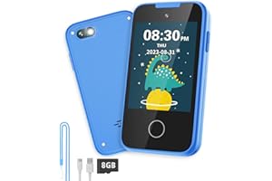 TKECWOB Kids Phone Toy for 3 4 5 6 Year Old, Touchscreen Kids Cell Phone Dual Camera with Music Player Flashlight Puzzle Games Alarm Learning Toys Christmas Birthday Gifts for Boys Ages 3-6 with SD Card Blue