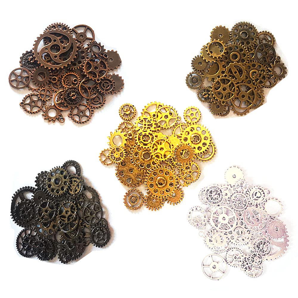 Bodosac Awtlife 300 Gram Assorted Vintage Antique Steampunk Gears Charms Watch Cog Wheel Sets 5 Color