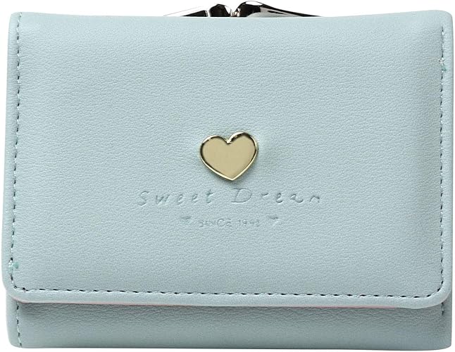 Amazon 財布 レディース コンパクト ミニ 三つ折り がま口 ハート ミントグリーン ノーブランド品 財布