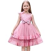 AWIBMK Kids Baby Girls Bowknot Sequin Tulle Dress Tiered Tutu Flower Girl Birthday Wedding Party Pageant Dress