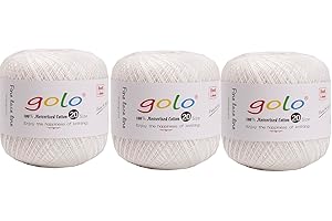 golo 3 Balls Crochet Thread Size 20 Embroidery Thread Crochet Yarn for Hand 802 Pearl Yarn