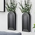 Dnnnii 2 Pack Wooden Wall Vase Set - Black Finish Modern Farmhouse & Boho Wall Decor for Entryway, Hallway, Bathroom, Living Room, Dining Room, Narrow Spaces