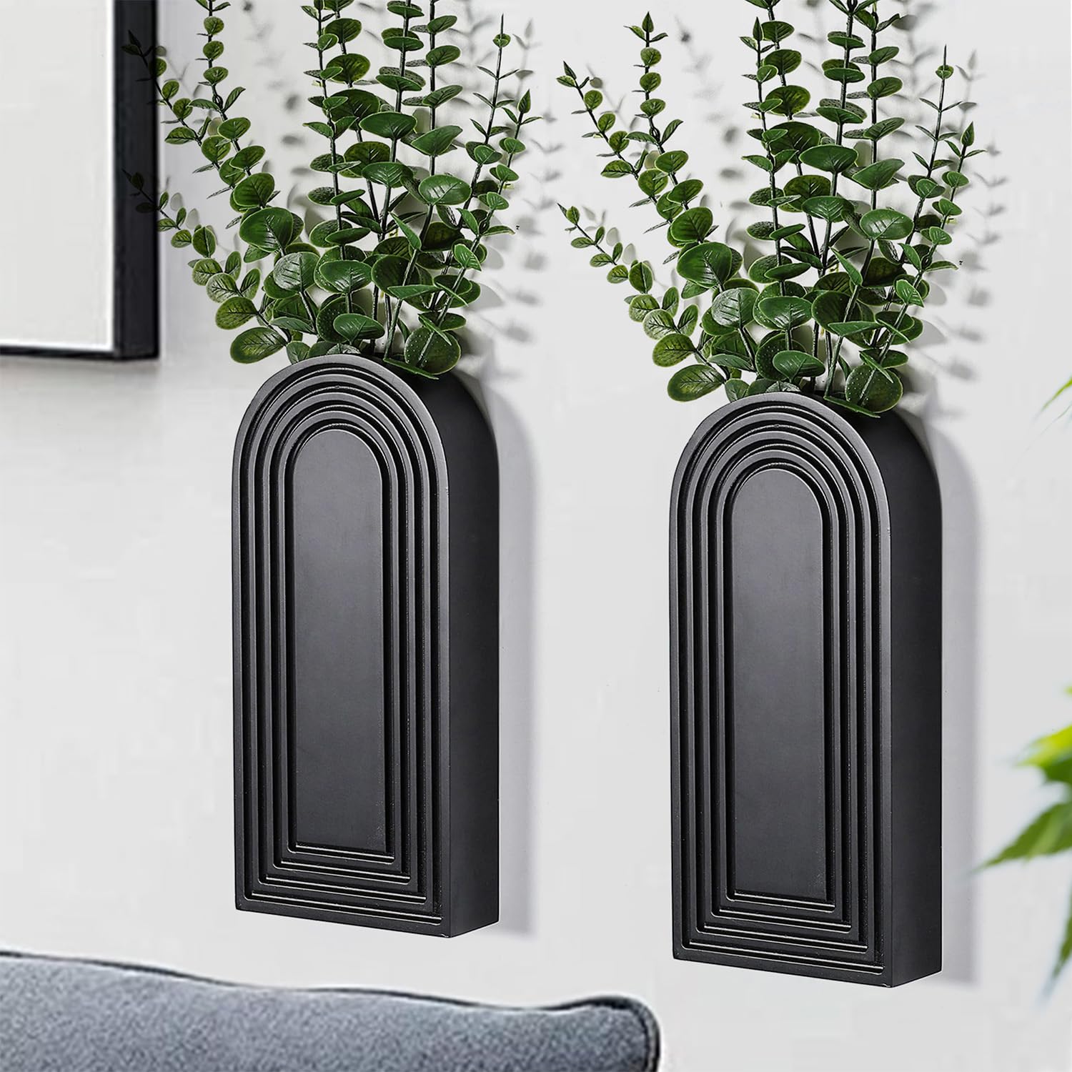 Photo 1 of Dnnnii 2 Pack Wooden Wall Vase Set - Black Finish Modern Farmhouse & Boho Wall Decor for Entryway, Hallway, Bathroom, Living Room, Dining Room, Narrow Spaces