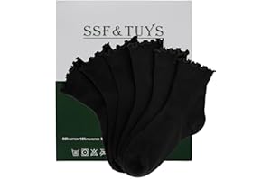 SSF&TUYS Women's Ruffle Ankle Socks – 6 Pairs Soft Cotton, Cute Frilly Trim, Breathable and Comfy for Everyday Wear