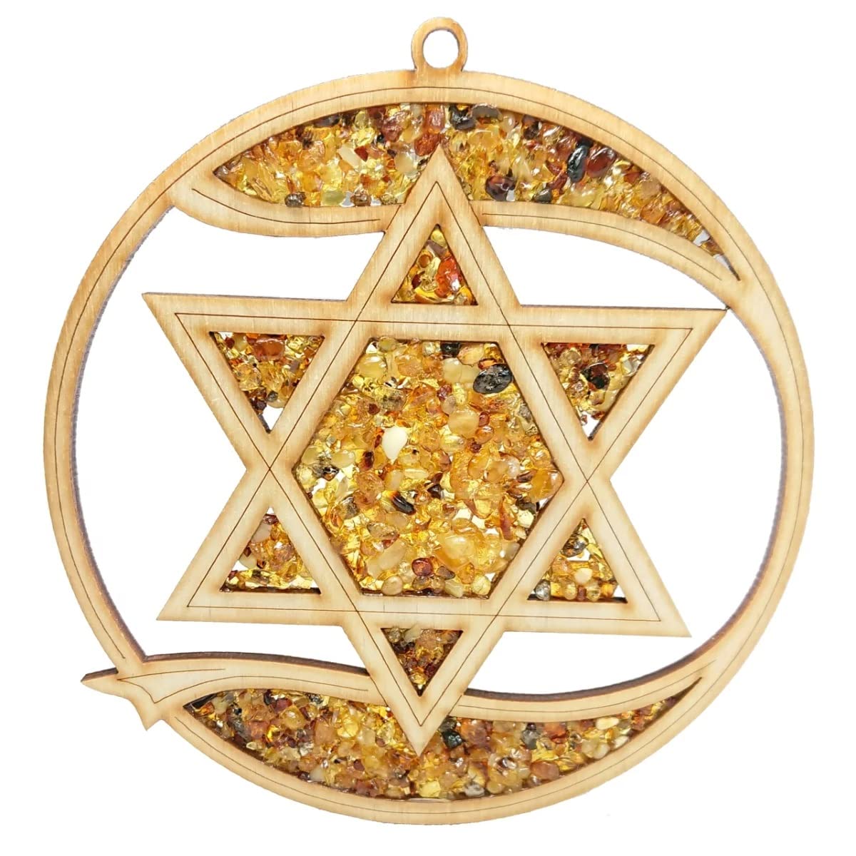 Window Decoration Suncatcher Amber in Birch Wood Star Diameter 11 cm Including Gift Box