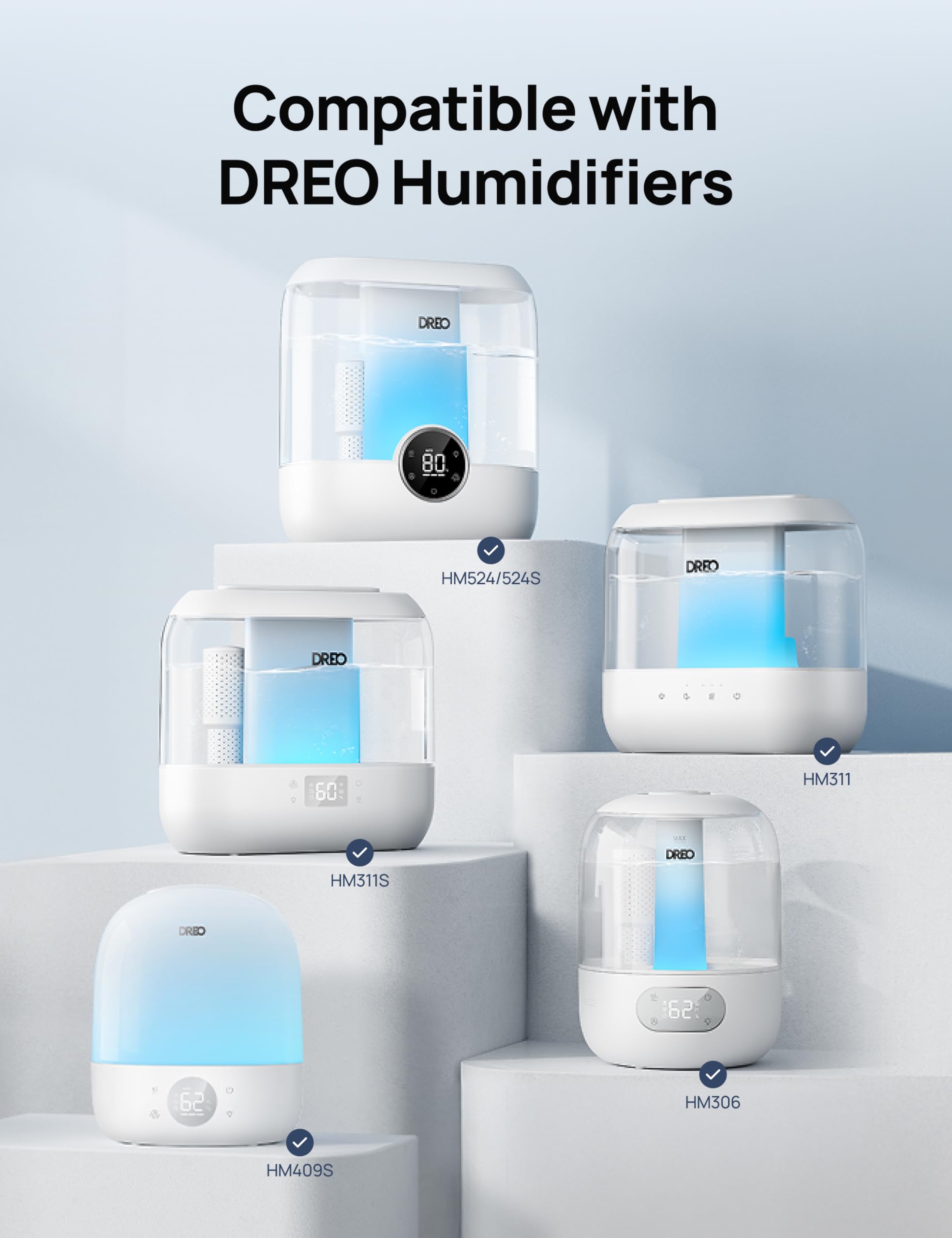 Dreo Clean Mist Cartridge 3-Pack for Humidifiers, Compatible with Dreo Humidifiers HM311/311S/524/524S/306, Reduce Contaminants Build-up, Healthier Mist, Easier Cleaning