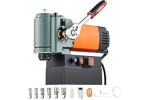 VEVOR Low Profile Magnetic Drill Press, 1300 W, 1.4 in Boring Diameter, 2248 lbf Power Portable Mag Drill Press, 650RPM Speed, with Weldon Shank, for Metal Surface, Industrial and Home Improvement