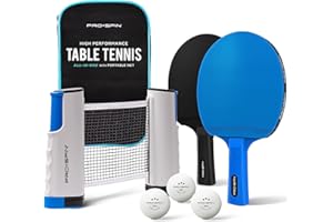 PRO SPIN PRO-SPIN All-in-One Ping Pong Set - Retractable Ping Pong Net for Any Table (72"), Ping Pong Paddles and Balls, Storage Case (2-Player Ultra-Comfort Set, Blue/Black)