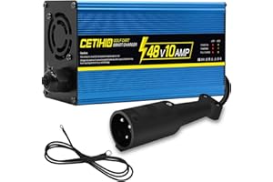 CETIHIO Upgraded 48 Volt Golf Cart Battery Charger for Culb Car, 10 Amp Smarter Charger with Trickle Charge, 48V Club Car DS Battery Charger-3 Pin Round Plug, 10A Golf Cart Charger