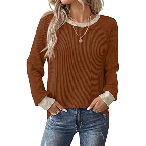 WIHOLL Womens Tops Long Sleeve Shirts Fall Fashion Sweaters Outfits | Trendy School Teacher Shirts Old Money Clothing Fall Mu