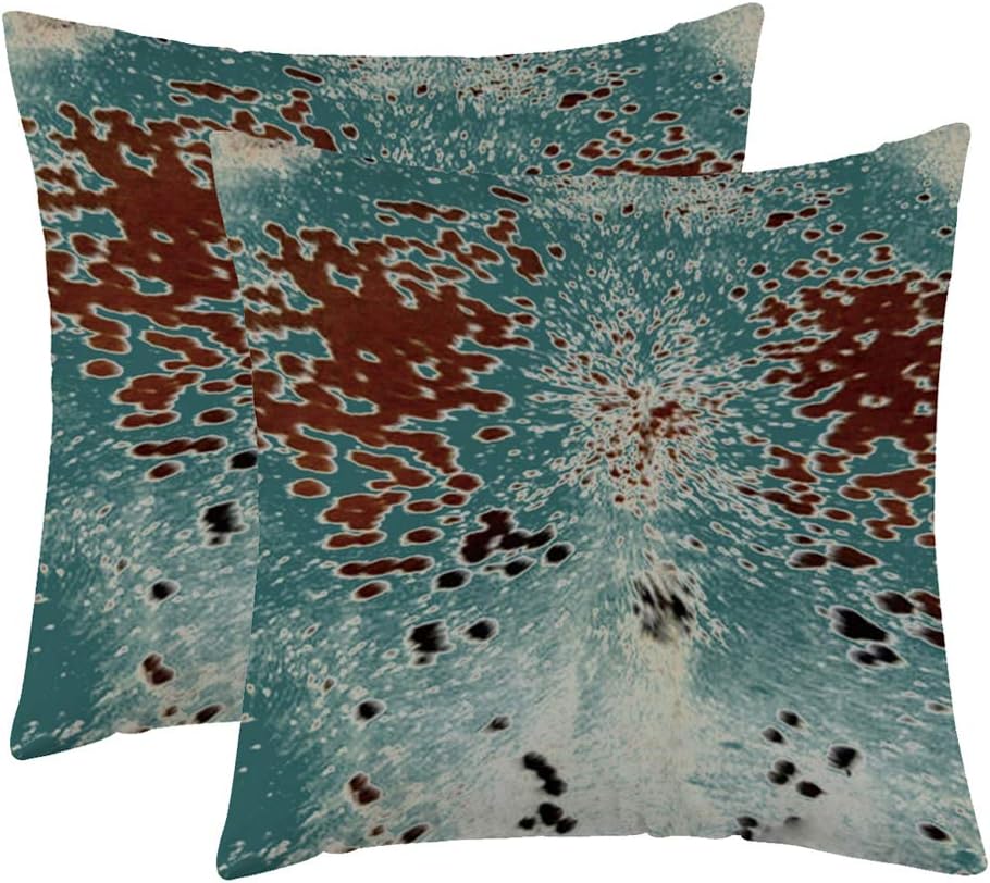 Farmhouse Faux Cowhide Decorative Throw Pillow Covers 18"x 18" Set of 2, Soft Flannel Rustic Print Cushion Cases for Couch and Sofa