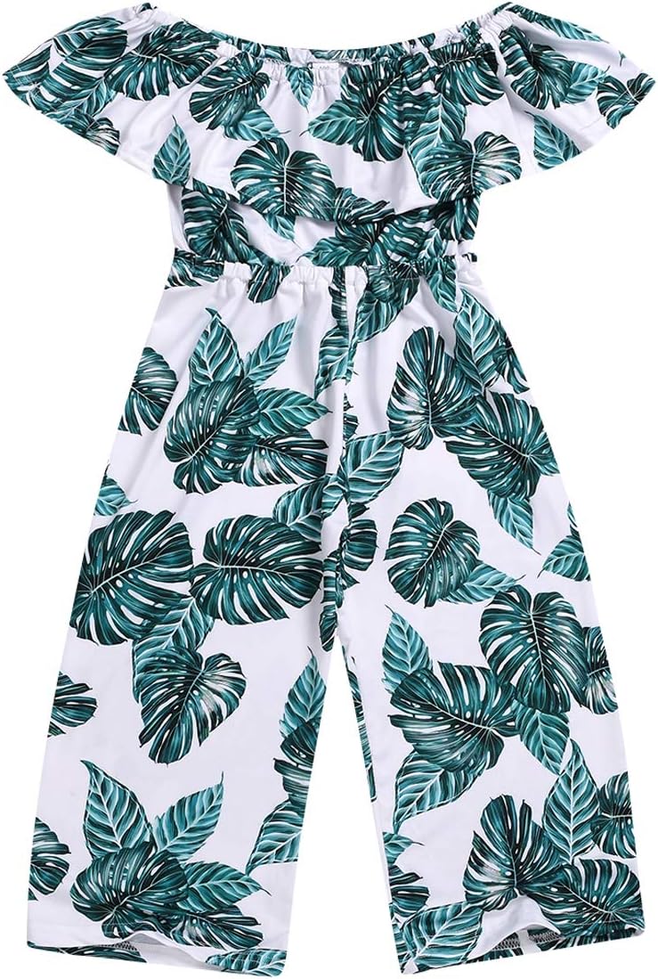 Girls Off Shoulder Jumpsuit Romper Little Girls One Piece Leaf Summer Pants Hawaii Beach Clothes Outfit 2-7 Year