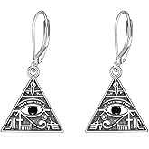 TIGER RIDER Eye of Horus 925 Sterling Silver Leverback Earrings Egyptian Pyramid Jewelry Gift for Women Birthday Christmas