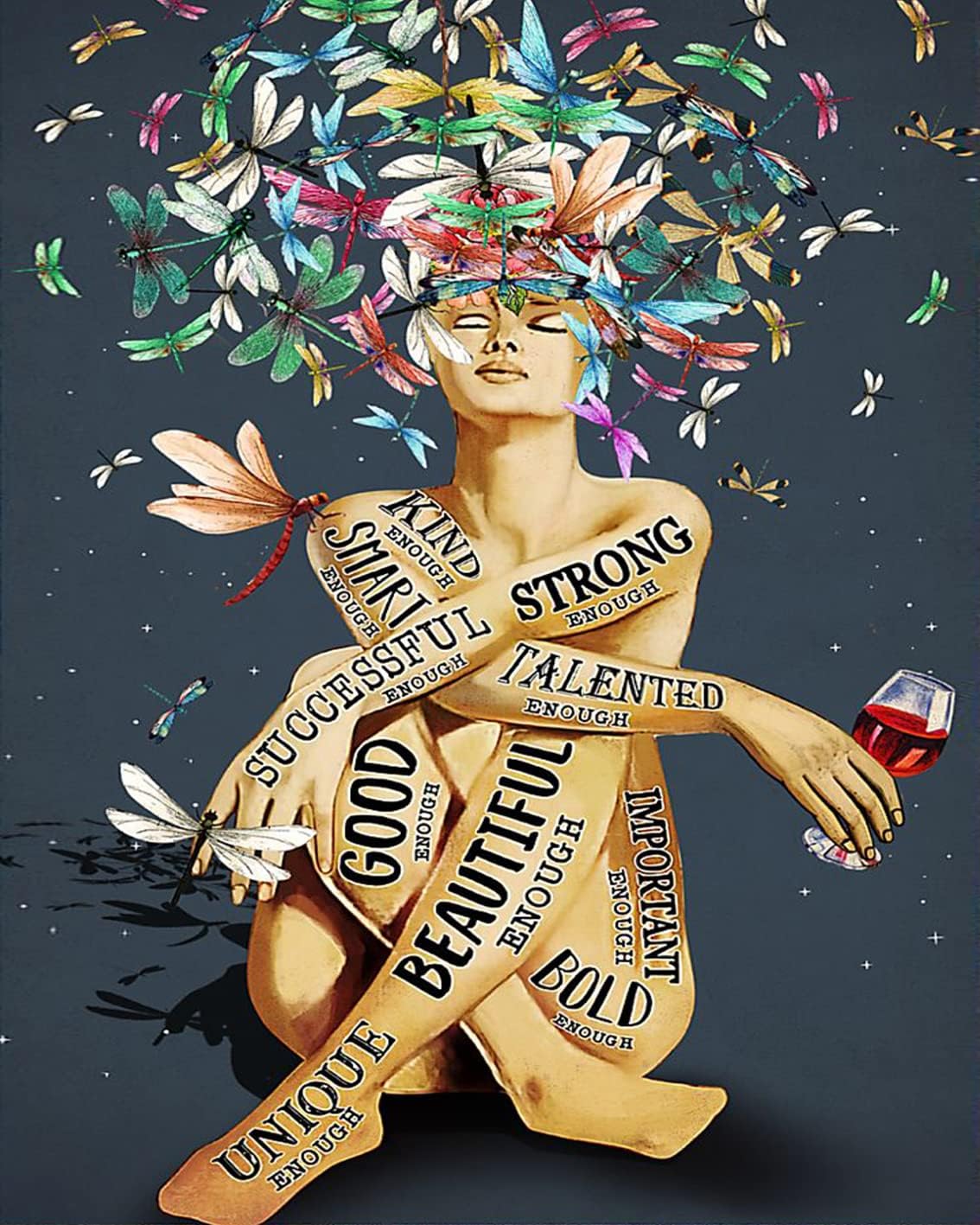 Paintings - Motivational Language Woman Paint by Numbers for Adults Beginner Dragonfly Paint by Number Artwork Paint by Number Kits Colorful Canvas Oil Painting by Number Home Wall Decor 16x20inch Frameless