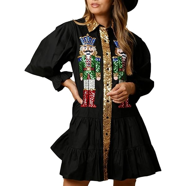 Amazon.com: ABYOVRT Christmas Nutcracker Dress for Women Sequin Sweatshirt Dress Long Puff Sleeve Button Down Mini Shirt Dresses Costume (Black,S) : Clothing, Shoes & Jewelry Amazon.com: ABYOVRT Christmas Nutcracker Dress for Women Sequin Sweatshirt Dress Long Puff Sleeve Button Down Mini Shirt Dresses Costume (Black,S) : Clothing, Shoes & Jewelry