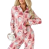 Alyweatry Women Christmas Santa Pajama Set Long Sleeve Button Down 2 Piece Lounge Pjs Set Holiday Sleepwear