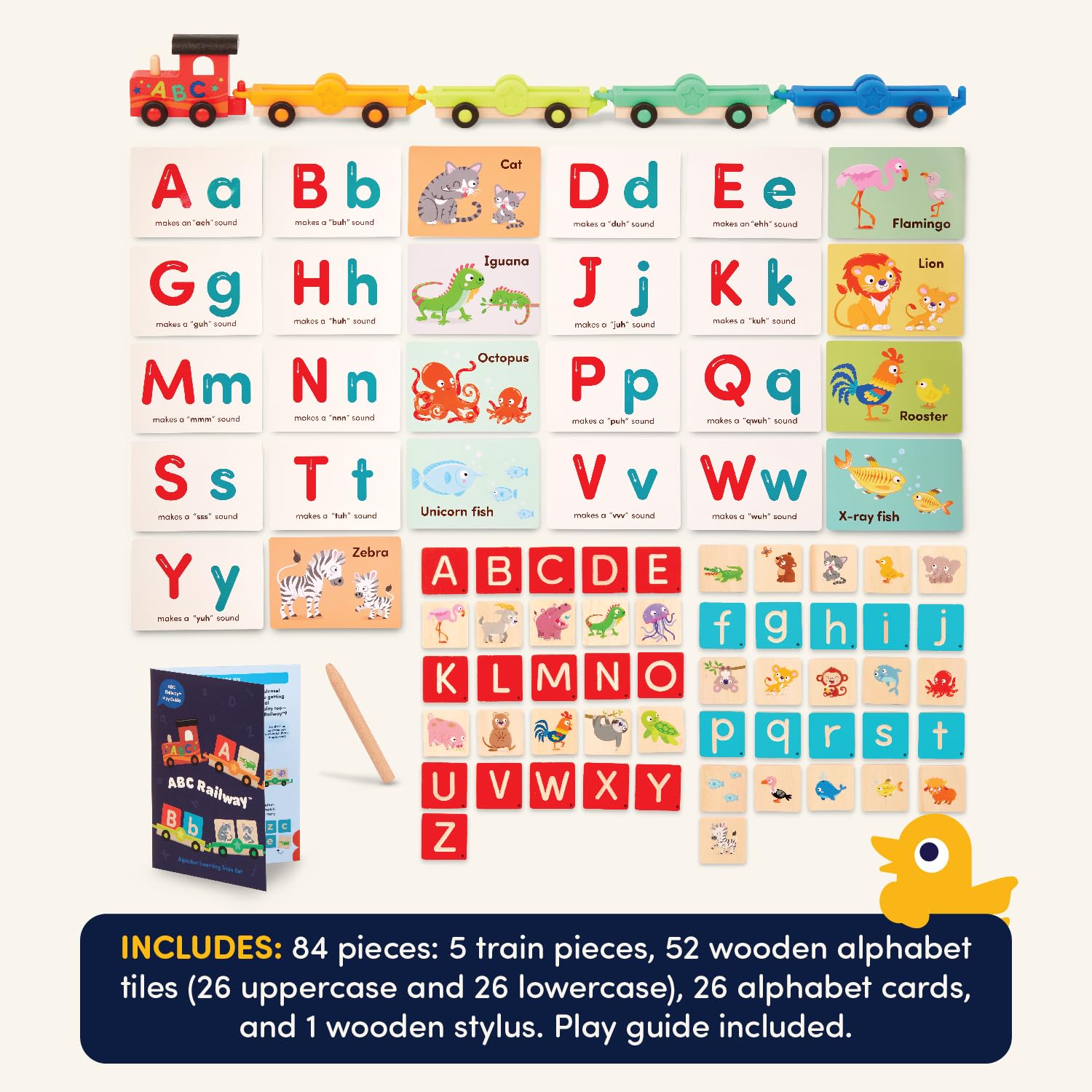 Battat Education – Wooden Alphabet Train Set ABC Letter Train Toy with 84 Pieces for Toddlers – Educational Color & Shape Recognition