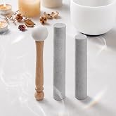 Nuanchu 3 Pieces Crystal Singing Bowl Mallet Set, Silver | Thick Suede Striker Solid and Hollow Sound Bowl Stick, Crystal Singing Bowl Rubber Mallet with Wood Handle for Playing Bowl