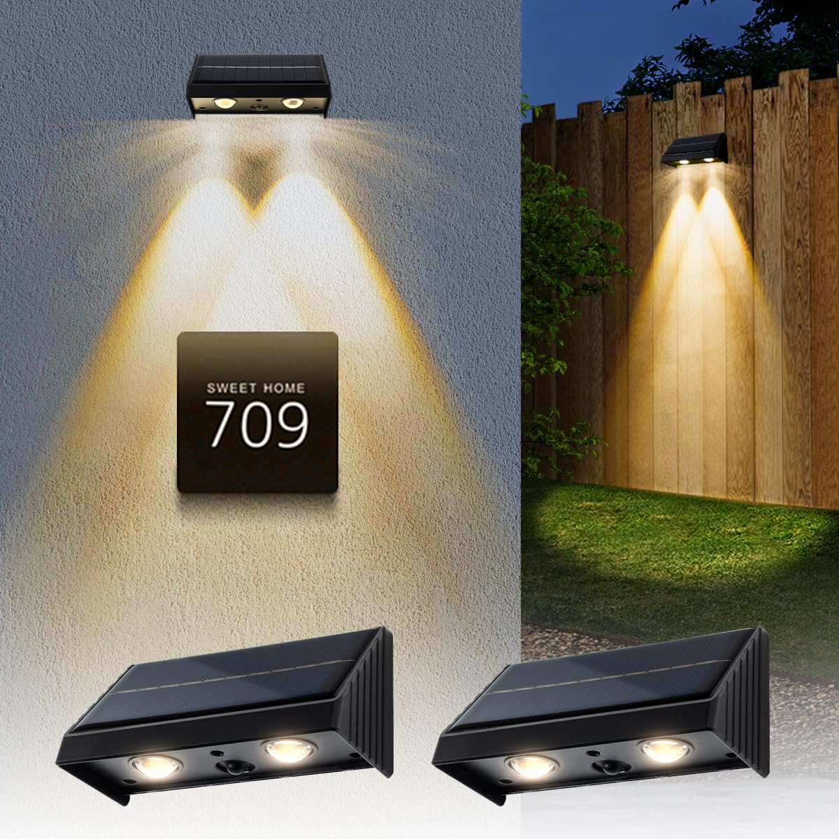 Photo 1 of **PARTIAL SET** Solar Lights 3000K Warm White Downlights LED Dusk to Dawn Solar Wall Light Outdoor Waterproof for Mailbox, Address, House Number, Sign(2 Pack)