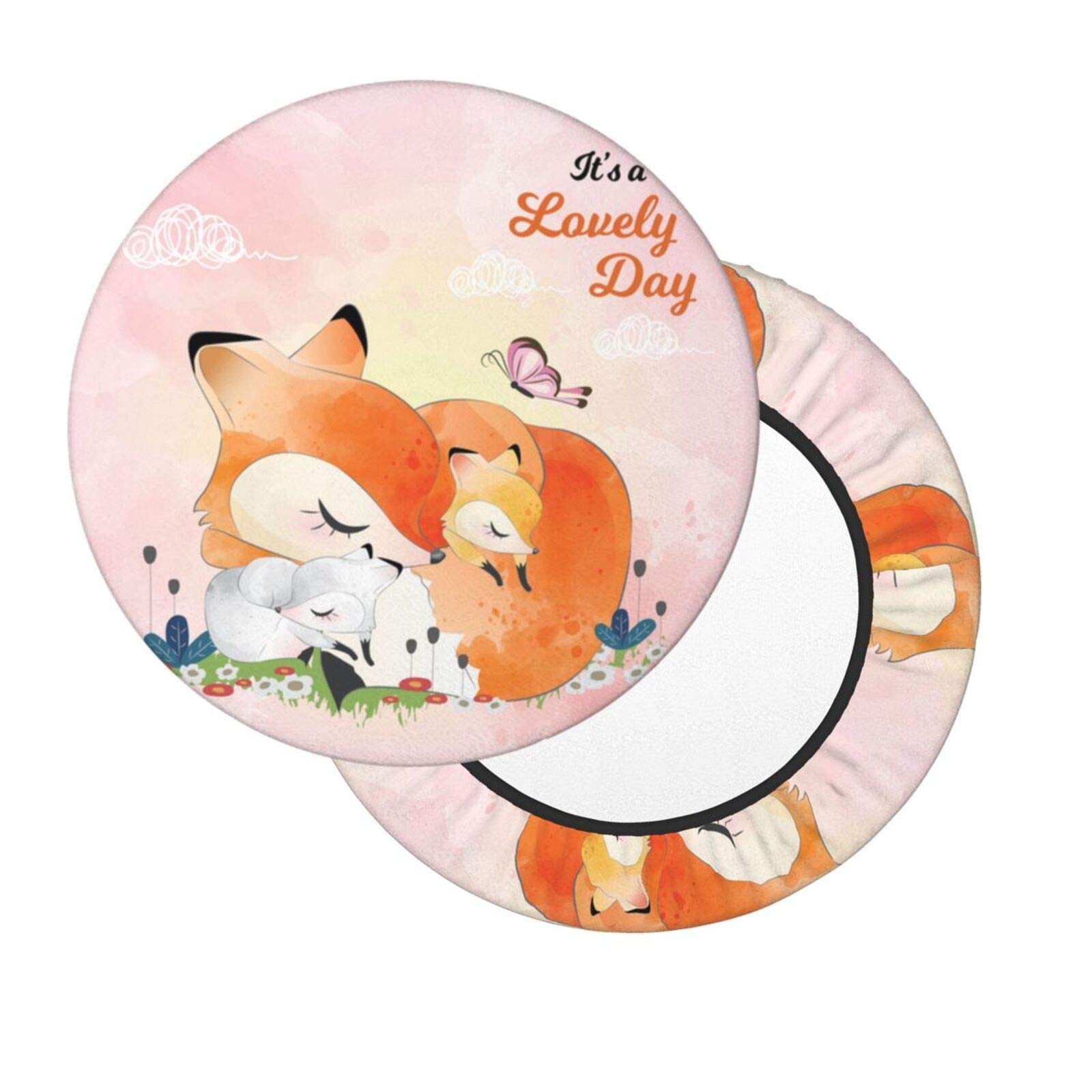 Cartoon Cute Animals Fox Bar Stool Slipcovers Set of 2, Anti-Slip Padded Washable Elastic Round Chair Cushion Velvet Seat Cover 12 inch