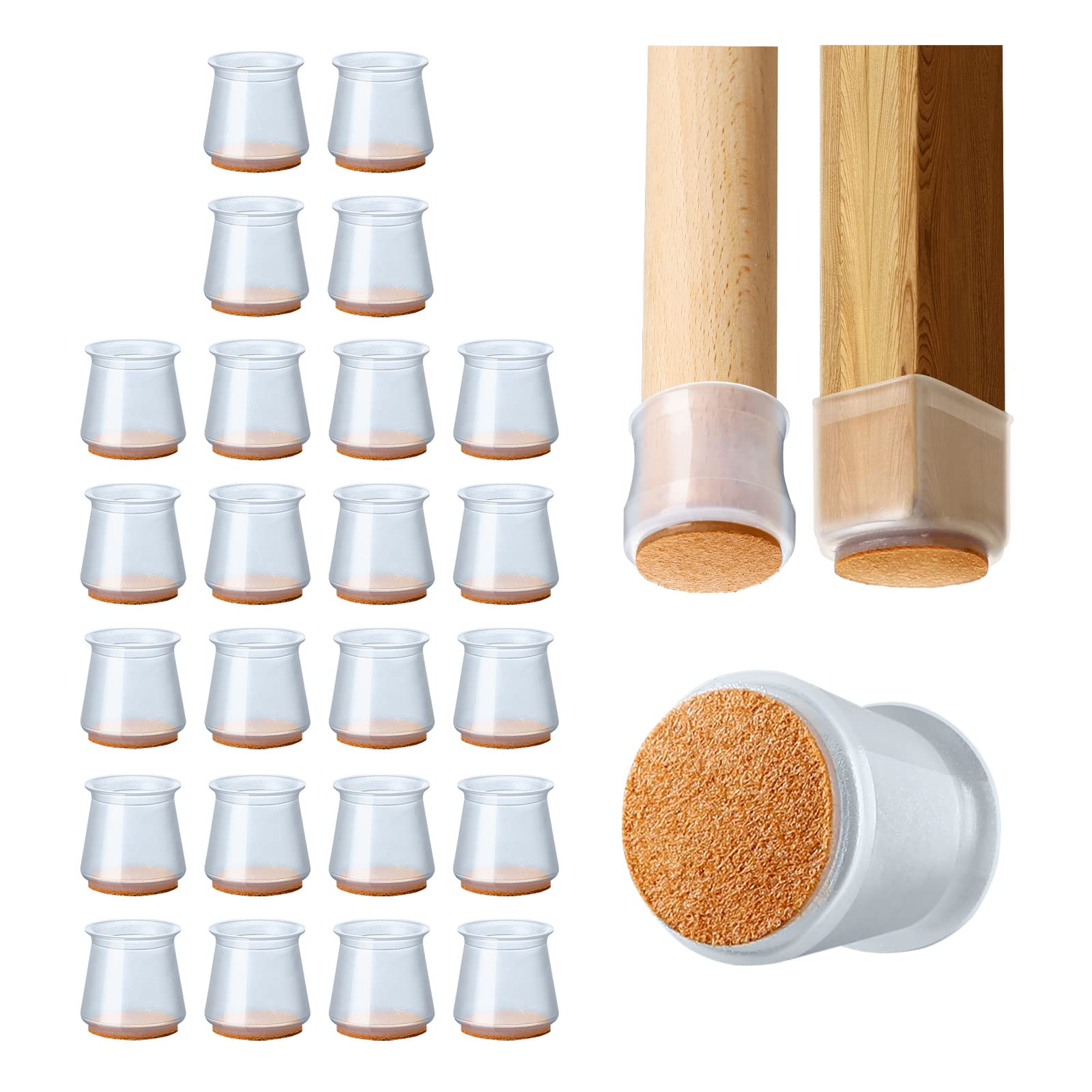 Silicone Chair Leg Floor Protectors: 24 Pcs Chair Leg Protectors for Hardwood Floors, Rubber Feet for Furniture with Felt Pads - Chair Leg Caps for Preventing Noise and Scratches(Medium)
