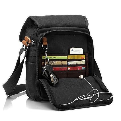 CHEREEKI Messenger Bag, Multiple Pockets - Hold 10 Inch Tablet, Ipad, Kindle Canvas Bag Unisex Vintage Casual Sling Shoulder Pack Cross Body Satchel for Work, School - Black