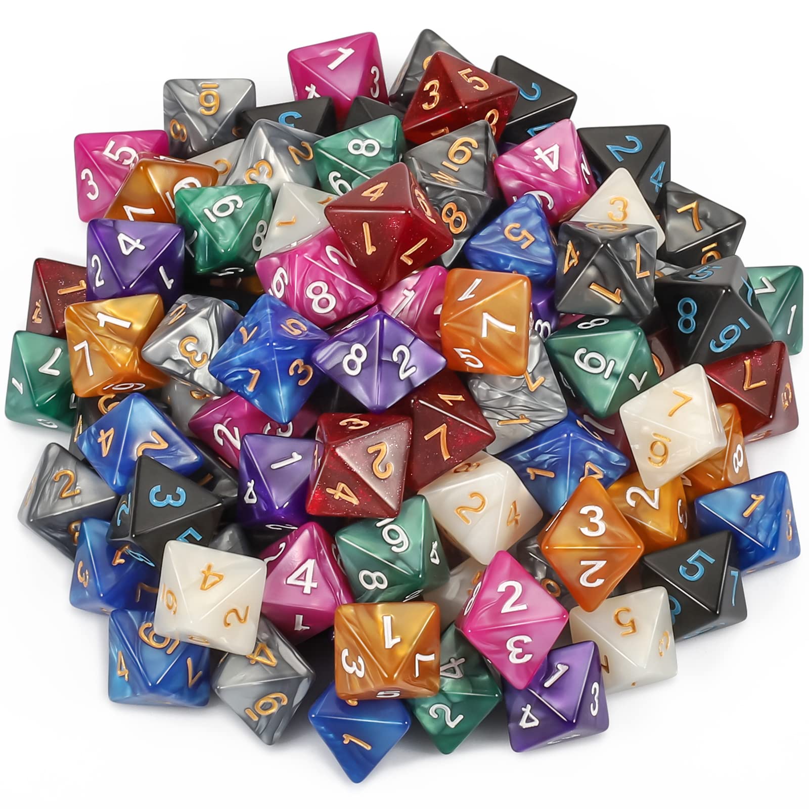 CiaraQ DND Polyhedral Dice (100pcs) with A Dice Bag Compatible with Dungeons and Dragons DND RPG MTG Role Playing Table Games (D8 dice, 10 colors-100 pcs)