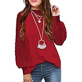 Arshiner Girls Puff Long Sleeve Sweaters Crewneck Lace Polka Dot Casual Knit Tops Pullover Jumper Outwear for Kids