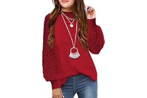 Arshiner Girls Puff Long Sleeve Sweaters Crewneck Lace Polka Dot Casual Knit Tops Pullover Jumper Outwear for Kids