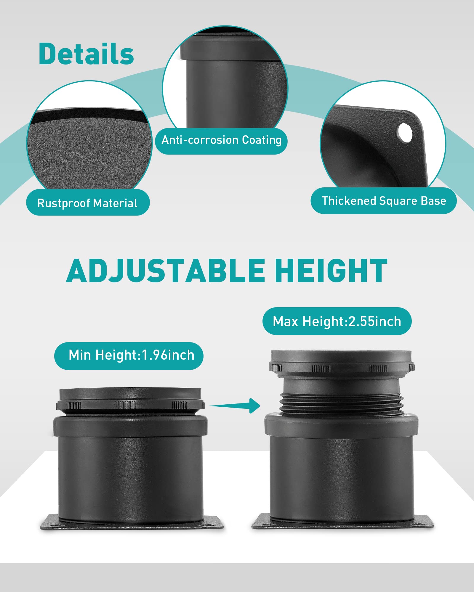 5.9 Inch Furniture Legs Set Of 4 - Black Metal Heavy Duty Triangle Top Plate For Sofa, Dresser, Bench