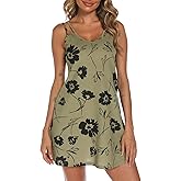 PHIZOI Women's Nightgown Print Nightshirt Tank Sleep Dress Plus Size Sleepwear With Pockets