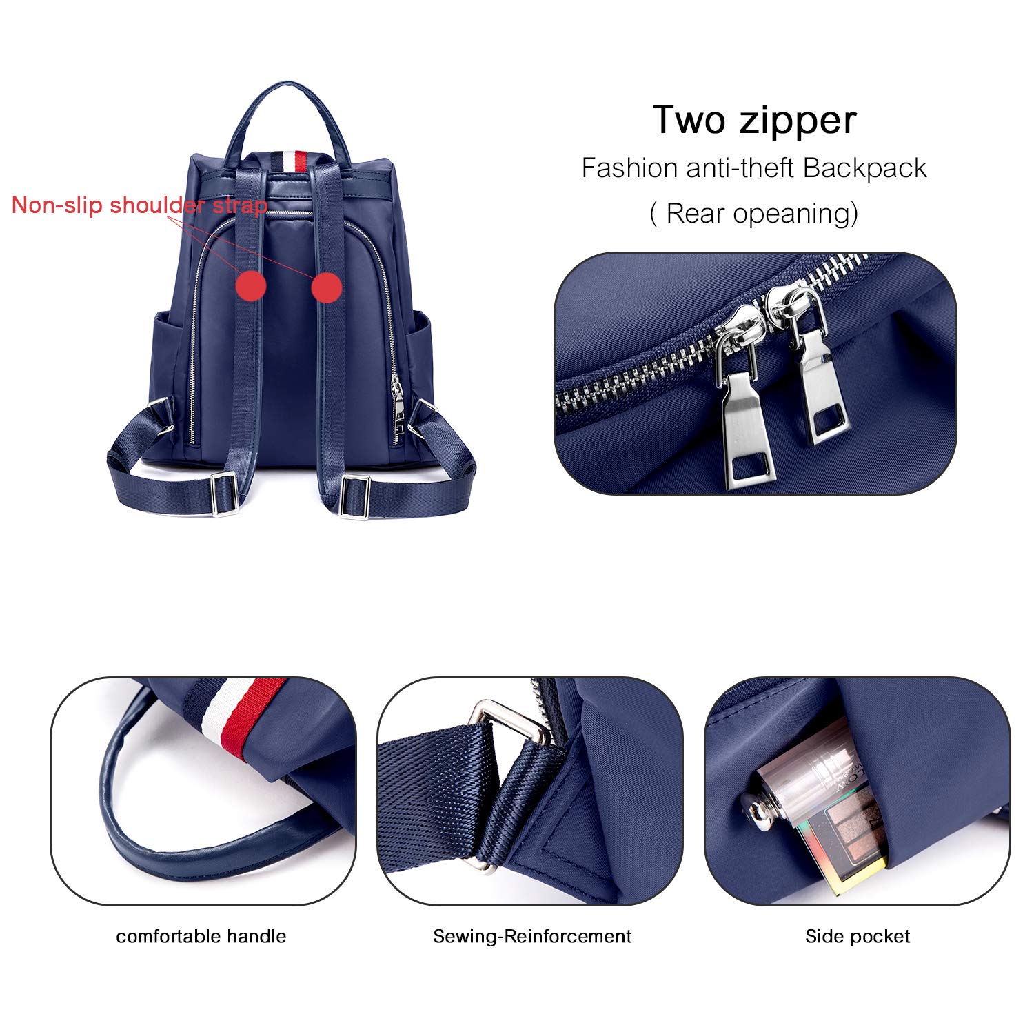 Rucksack Damen Blau, LOVEVOOK wasserdichte Nylon Daypack Schultaschen Reiserucksack, Anti-Diebstahl Backpack Tagesrucksack Schultertasche Leicht Marineblau