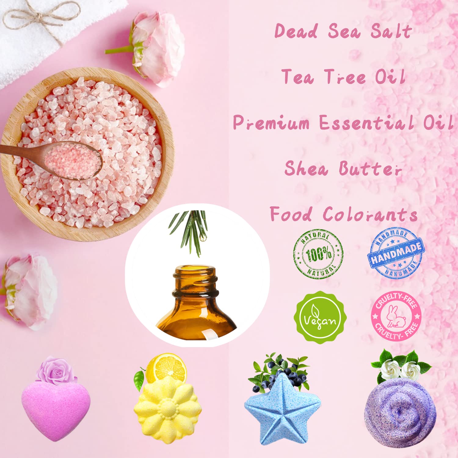 Bath Foot Bombs, 16 Pack Foot Soak with Bath Salt and Tea Tree Oil. Organic Natural Handmade Aroma Pure Essential Oil Bubble Foot Balls for Feet Callus, Dry Cracked, Stubborn Feet Odor Scent.