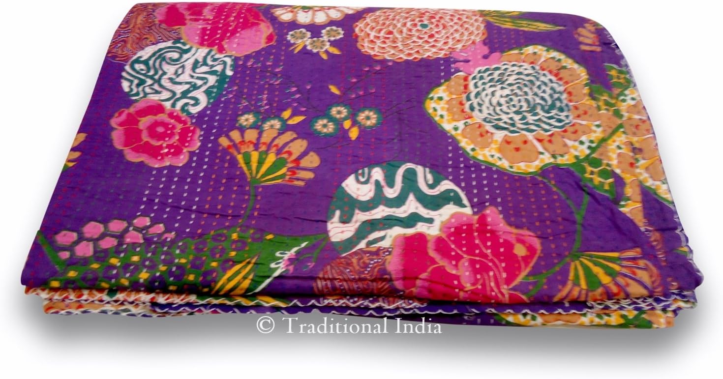 Kantha Throw, Kantha Blanket, Kantha Quilt, Kantha Bedding, Bedding Quilt,Queen size kantha Bedspread,Indian kantha quilt ,Vintage Cotton Gudri Throw Decor Reversible Cotton Bedspread 90x108"