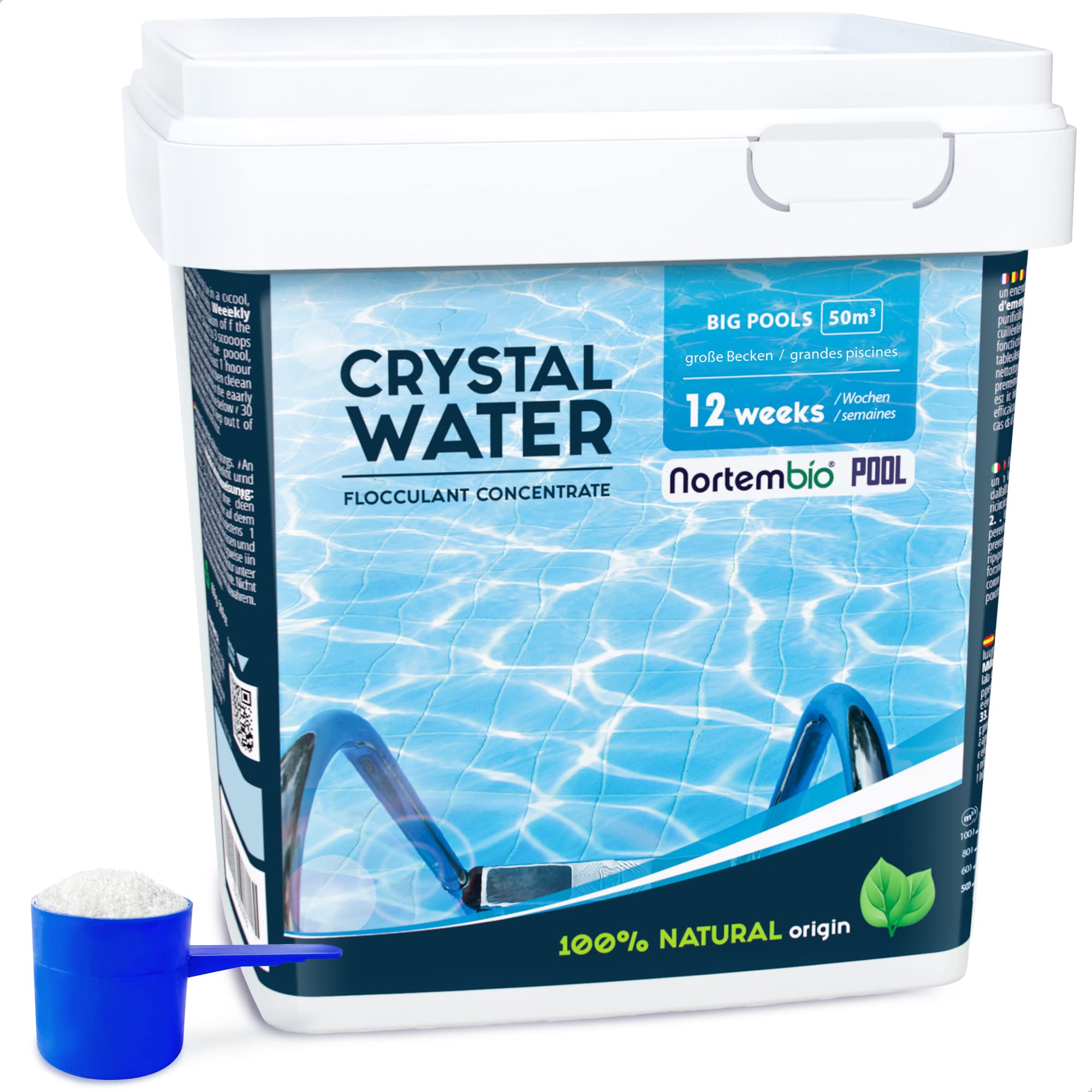 Nortembio Pool Flocculant 12 Weeks Concentrated Water Clarifier for Large Pools & Spas Concentrated Turbidity Remover | Crystal Clear, Organic & Family-Safe