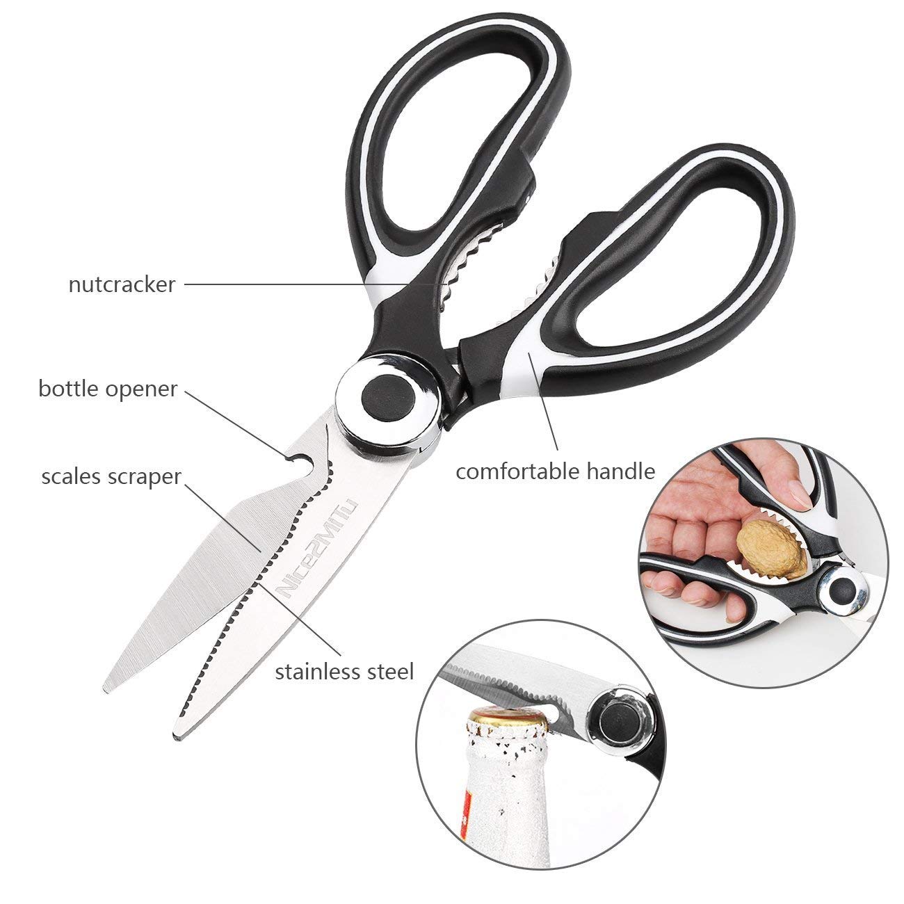 Kitchen Shears, Nice2MiTu Premium Heavy Duty Shears Ultra Sharp Stainless Steel Multi Purpose Kitchen Scissors for Chicken/Poultry/Fish/Meat/Vegetables/Herbs/BBQ.