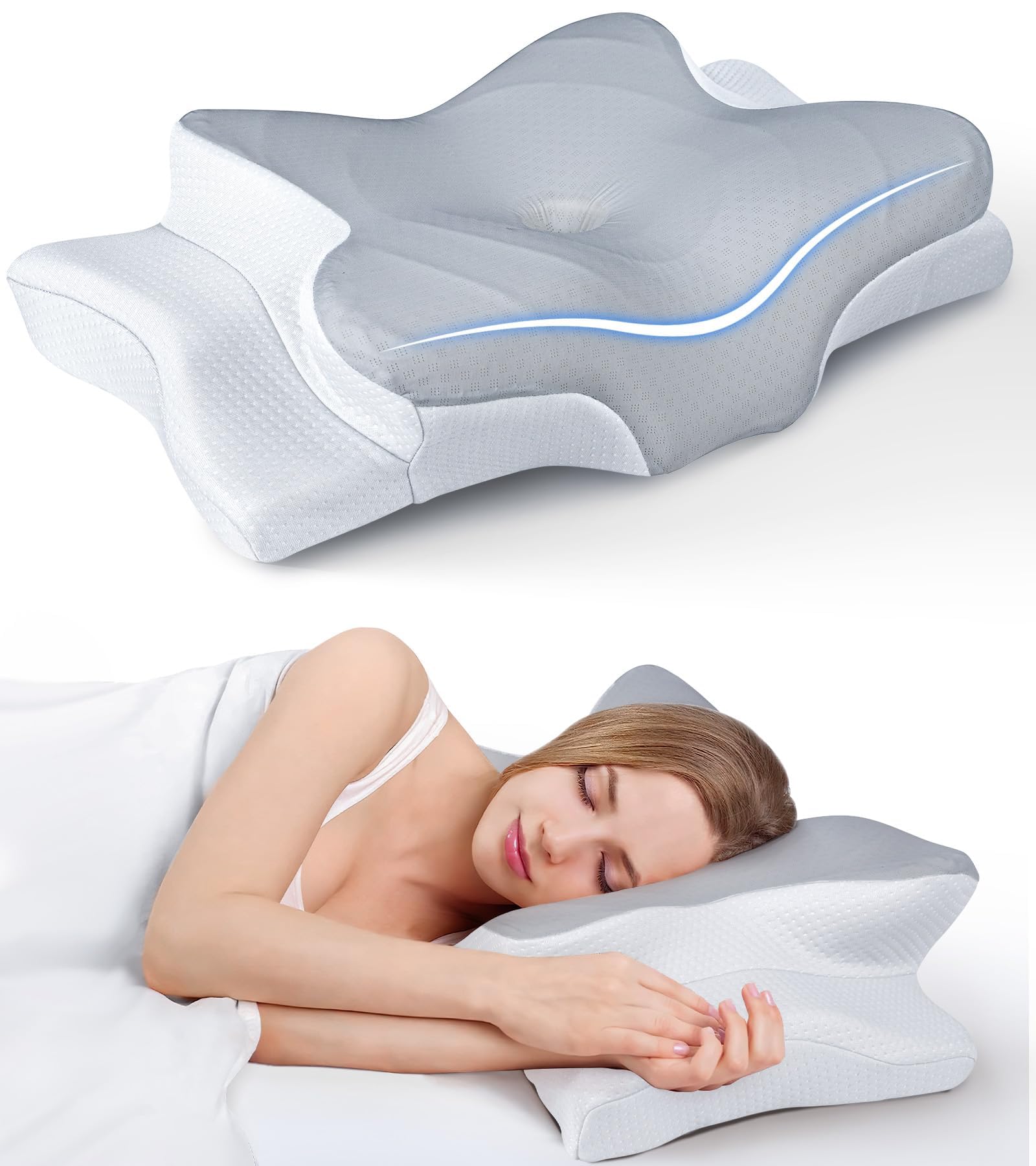 Photo 1 of Ultra Pain Relief Cooling Pillow for Neck Support, Adjustable Cervical Pillow Cozy Sleeping, Odorless Ergonomic Contour Memory Foam Pillows, Orthopedic Bed Pillow for Side Back Stomach Sleeper